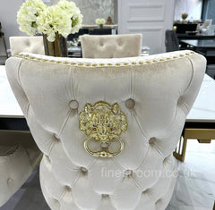White Sorrento Dining Table With Cream Gold LK Victoria Chairs