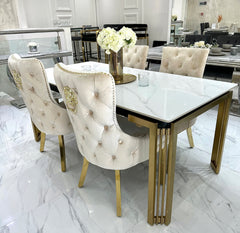 White Sorrento Dining Table With Cream Gold LK Victoria Chairs