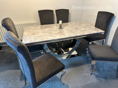 Grey Arial Dining Table With Dark Grey Velvet Nicole Chairs