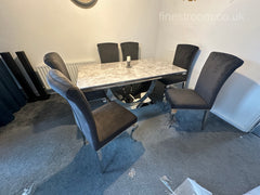 Grey Arial Dining Table With Dark Grey Velvet Nicole Chairs