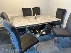 Grey Arial Dining Table With Dark Grey Velvet Nicole Chairs