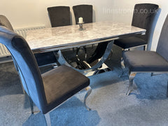 Grey Arial Dining Table With Dark Grey Velvet Nicole Chairs