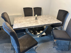 Grey Arial Dining Table With Dark Grey Velvet Nicole Chairs