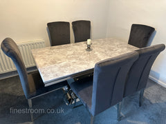 Grey Arial Dining Table With Dark Grey Velvet Nicole Chairs
