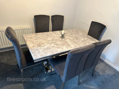 Grey Arial Dining Table With Dark Grey Velvet Nicole Chairs