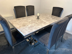 Grey Arial Dining Table With Dark Grey Velvet Nicole Chairs