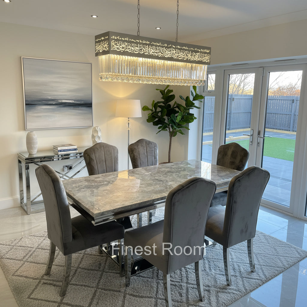 Grey Arial Dining Table With Dark Grey Alice Chairs