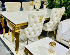 Cream Gold Louis Dining Table With Cream Gold Lion Knocker Victoria Chairs