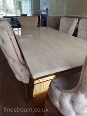 Cream Gold Louis Dining Table With Cream Gold Lion Knocker Victoria Chairs