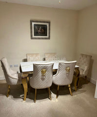 Kata Gold Louis Dining Table With Mink Gold Majestic Chairs
