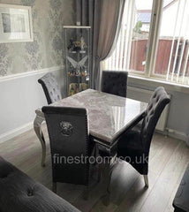 Grey Louis Chrome Dining Table with Dark Grey Sofia Chairs
