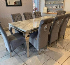 Grey Louis Chrome Dining Table with Dark Grey Sofia Chairs