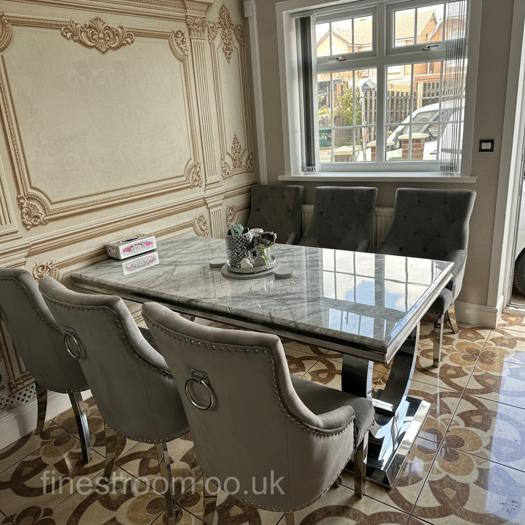 Grey Ariana Dining Table With Dark Grey Valencia Chairs