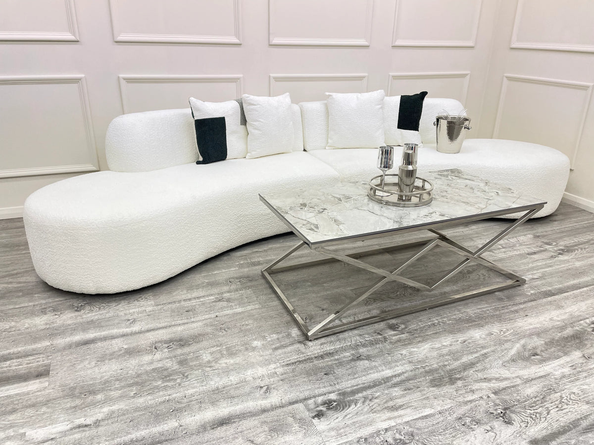 Miami White Curved Cinema Boucle Sofa