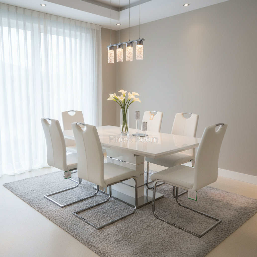 White Milan Extendable Dining Table and Milan Chairs