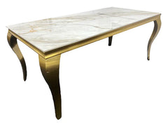 Kata Gold Louis Dining Table With Mink Gold Majestic Chairs
