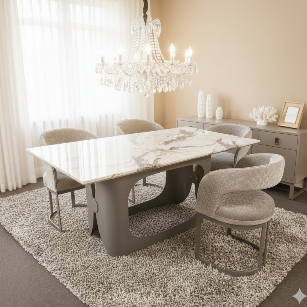 Lina Grey Marble Dining Table With Lina Grey Dining Chairs