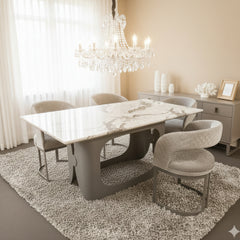 Lina Grey Marble Dining Table With Lina Grey Dining Chairs