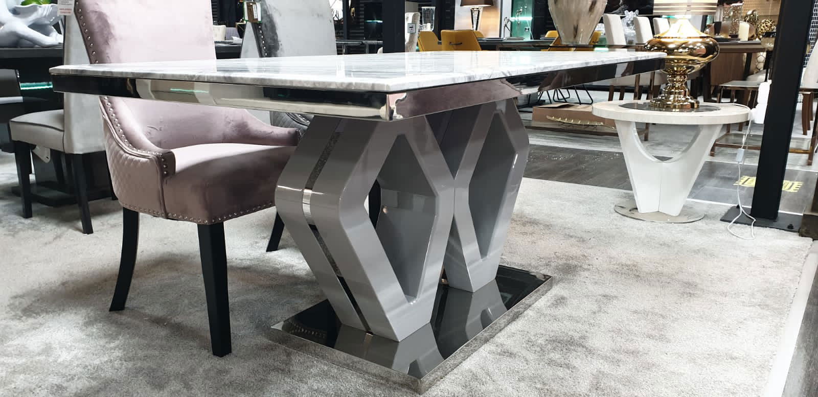 Majestic Grey Marble Dining Table - Finestroom