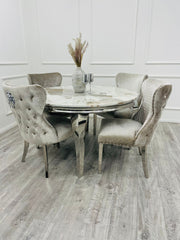 Pandora Gold Round Louis with 4 x Beige Shimmer Valentino Chairs - Finestroom