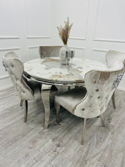 Pandora Gold Round Louis with 4 x Beige Shimmer Valentino Chairs - Finestroom