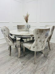 Pandora Gold Round Louis with 4 x Beige Shimmer Valentino Chairs - Finestroom