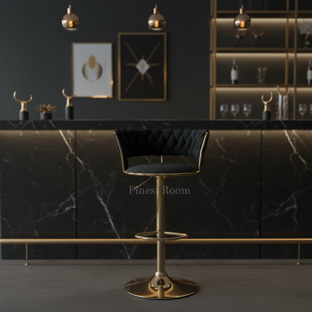 2 x Camelia Luxury Bar Stools- Black Gold, Cream Gold