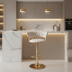 2 x Camelia Luxury Bar Stools- Black Gold, Cream Gold