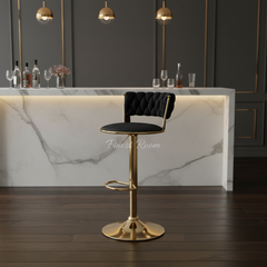 2 x Camelia Luxury Bar Stools- Black Gold, Cream Gold