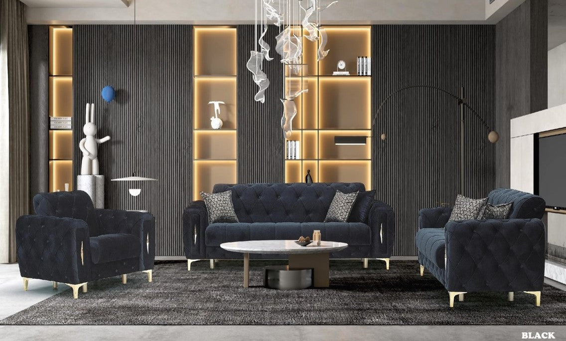 Lotto Black Gold Sofa Set