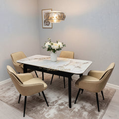 Arizona Cream Gold Extendable Dining Table With Monza/Palermo PU Beige Dining Chairs