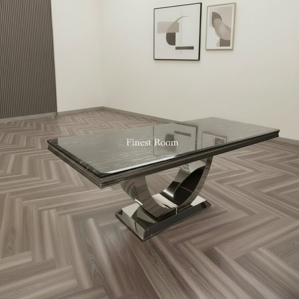 Black Arial Dining Table with Black Sofia Chairs & Black Majestic Bench