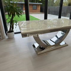 White Arial Dining Table with Dark Grey Lion Knocker Majestic Chairs