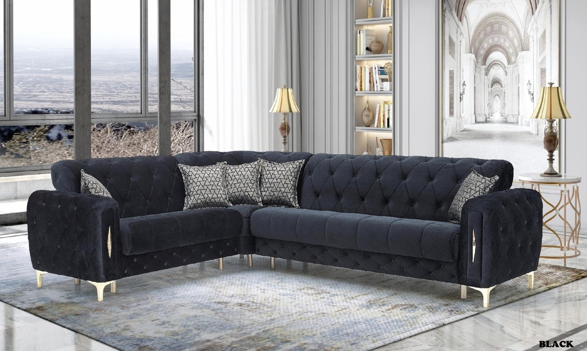 Lotto Black Gold Corner Sofa Set