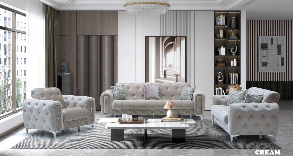 Lotto Cream Silver Sofa Set