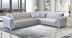 Lotto Cream Silver Corner Sofa Set