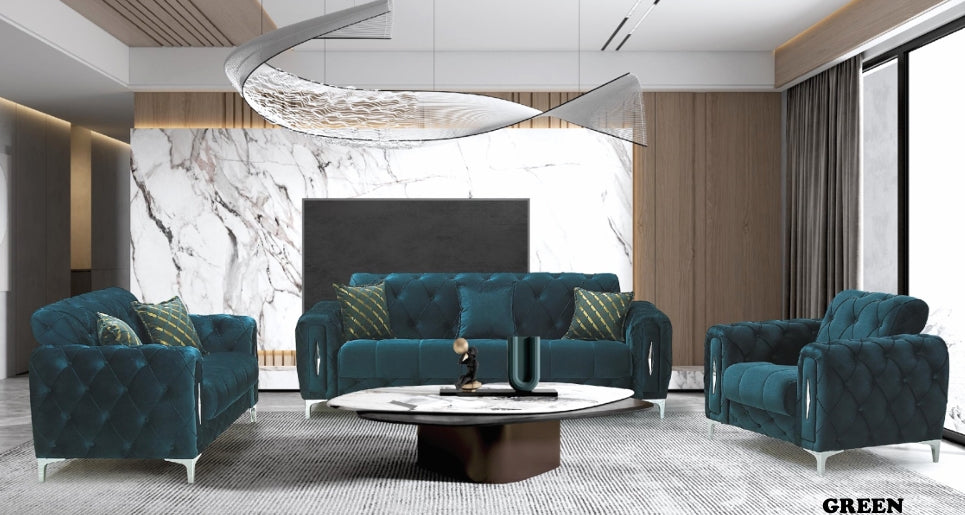 Lotto Green Silver Sofa Set