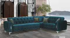 Lotto Green Silver Corner Sofa Set