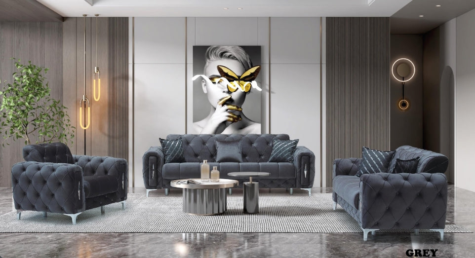Lotto Grey Silver Sofa Set
