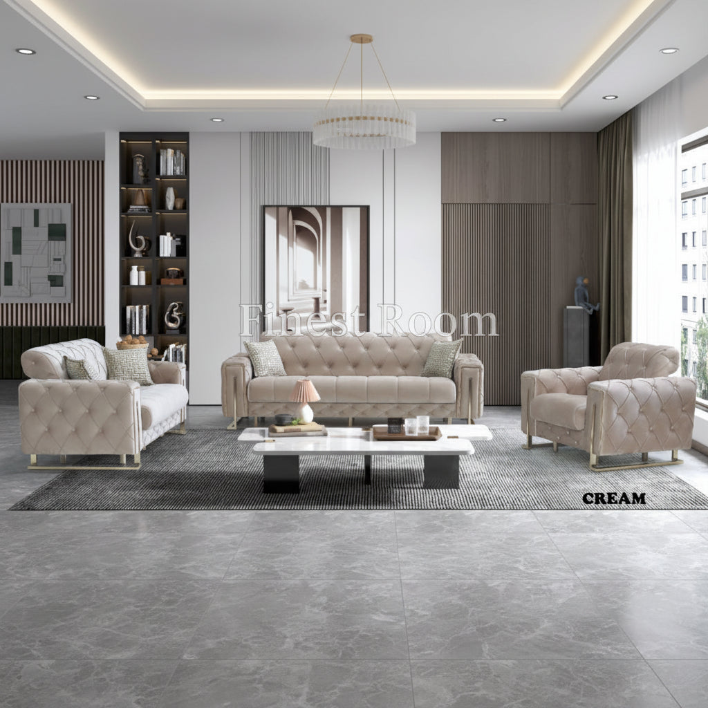 Punto Cream Silver Sofa Set