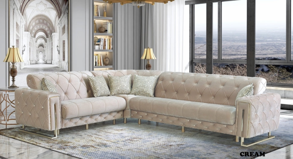 Punto Cream Silver Corner Sofa Set