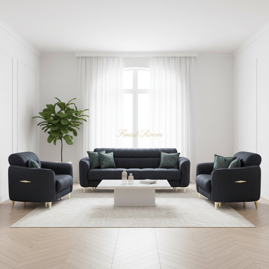 Pera Casalux Black Silver Sofa Set