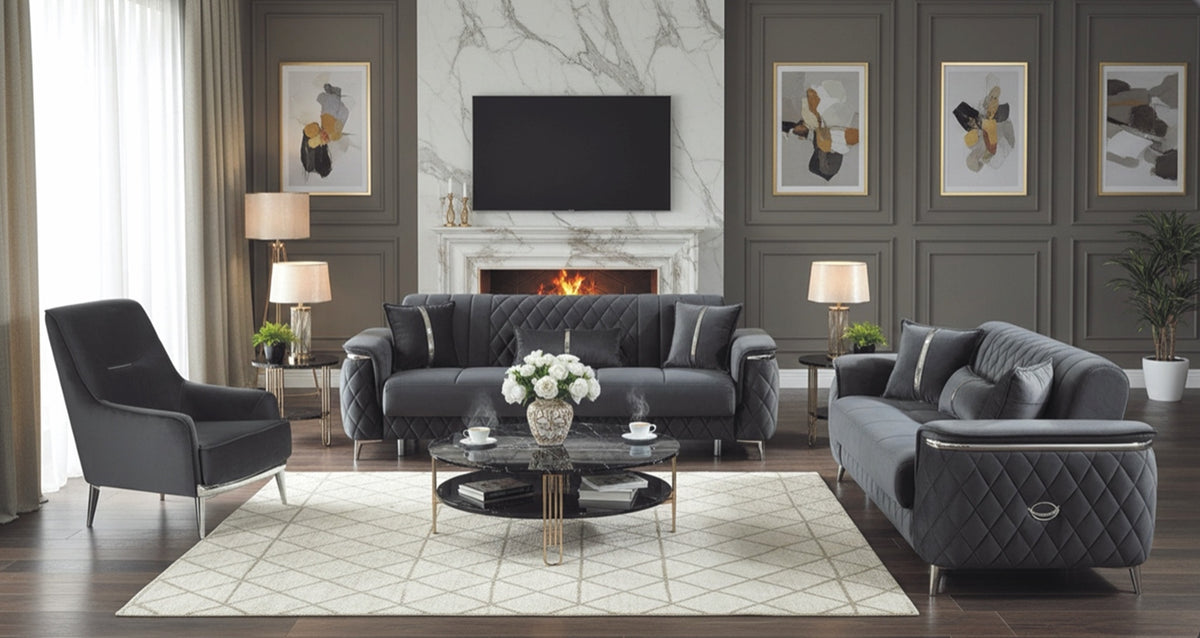 Milano Grey Silver Sofa Set