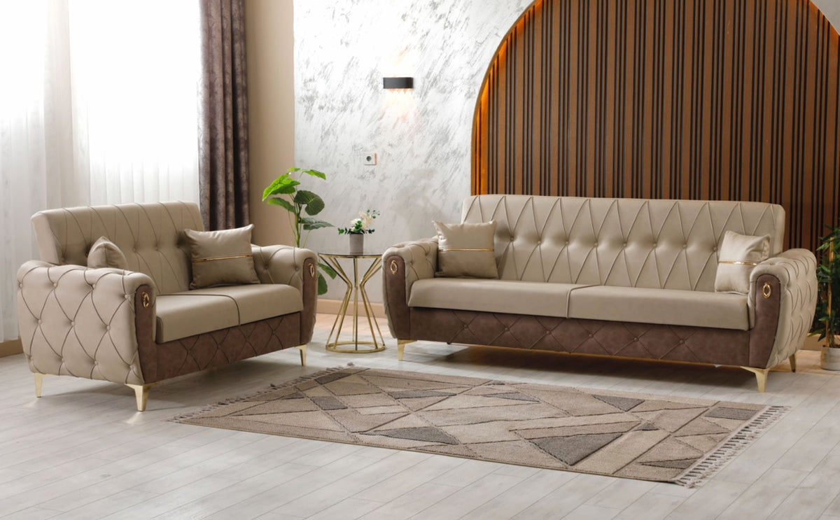 Karmen Cream Brown Sofa Set