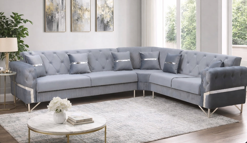 Vida Grey Silver Corner Sofa Set