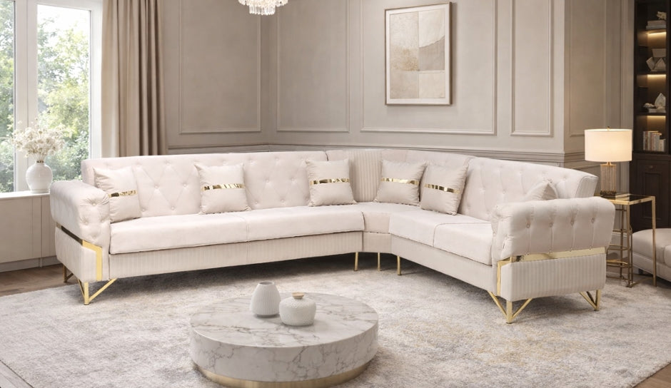 Vida Cream Gold Corner Sofa Set
