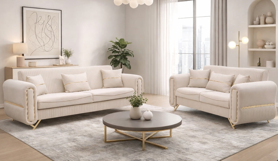 Oval Cream Gold Sofa Set