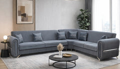 Oval Grey Silver Corner Sofa Set