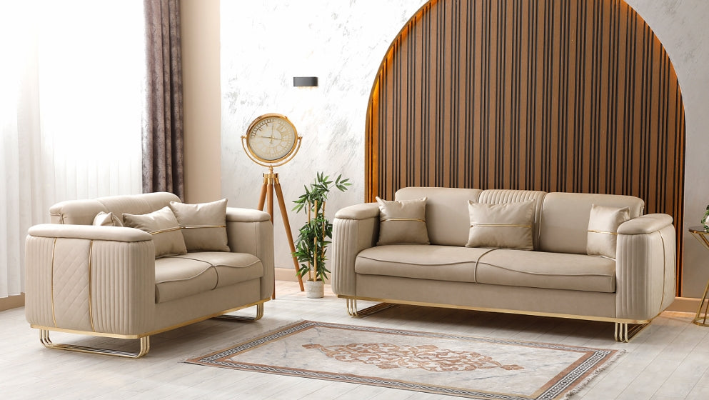 Lidya Casalux Cream Gold Sofa Set