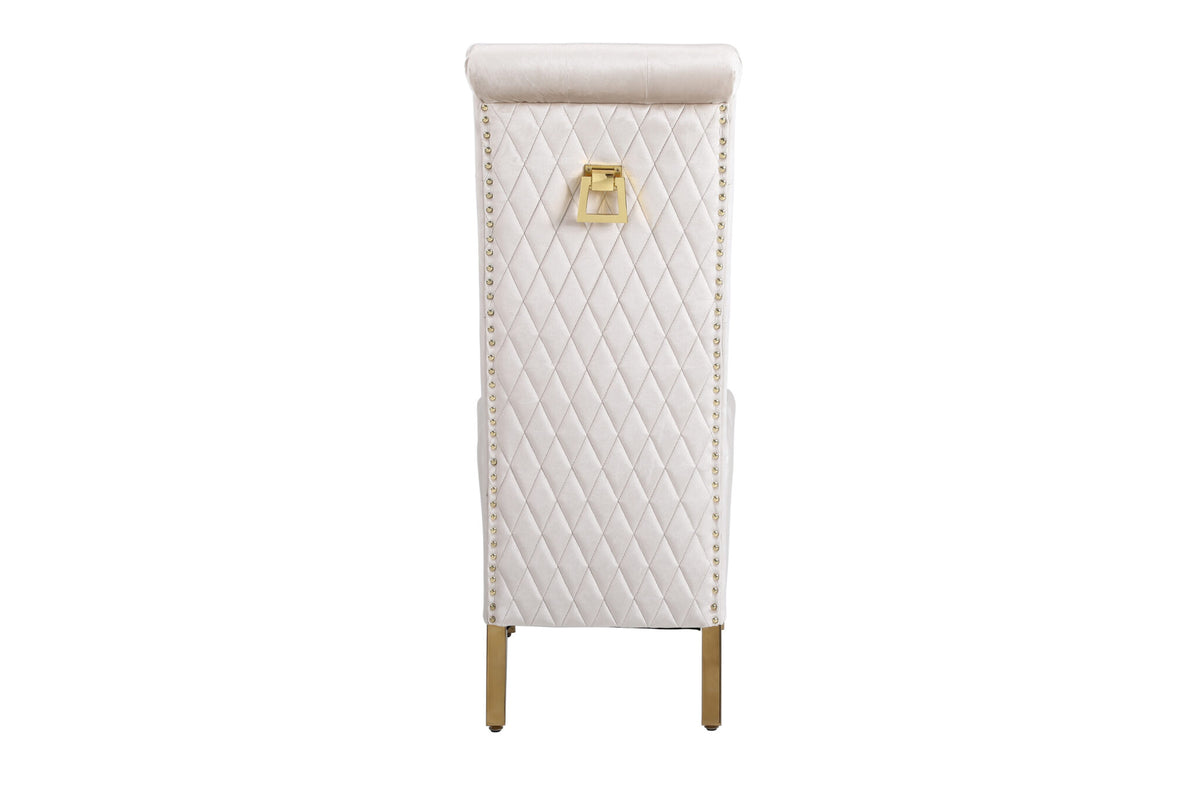 Sofia Square Knocker Dining Chair- Cream & Gold